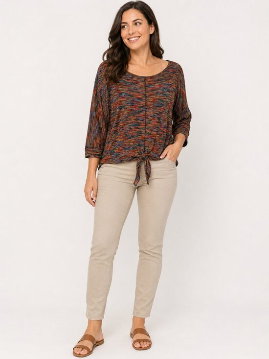 Studio Jpr Tops - Studio JPR Multicolor Space Dye Tie Front Top Women’s XL 3/4 Sleeve Lightweight